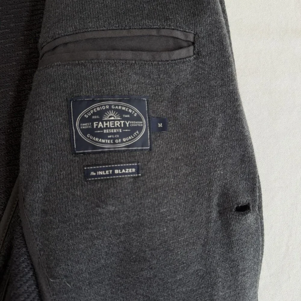 $228 Faherty SZ M Inlet 85% Cotton Knit Blazer Charcoal FLAWLESS